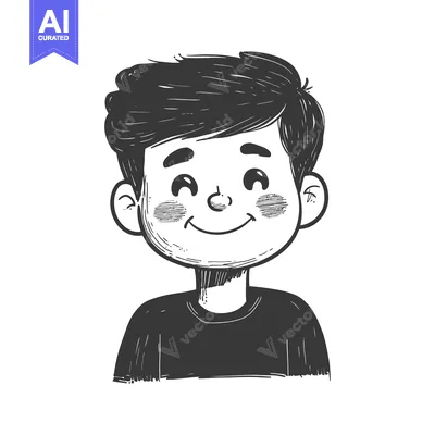 Aset desain premium: Hand-Drawn Illustration of a Smiling Boy with Short Hair