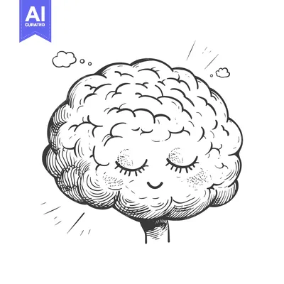 Aset premium populer: Hand-drawn Illustration of a Smiling Brain with Closed Eyes