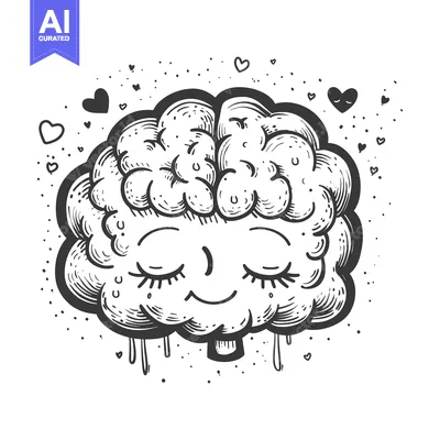 Popular premium asset: Hand-drawn illustration of a smiling brain with closed eyes and hearts