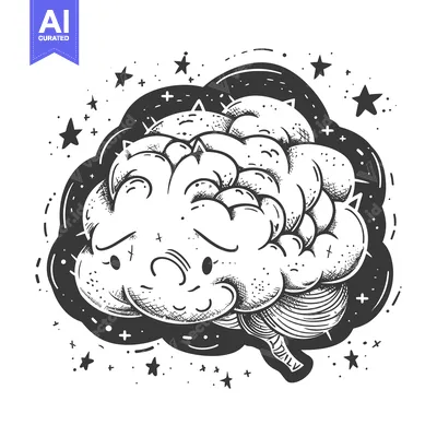Aset premium populer: Hand-Drawn Illustration of a Smiling Brain with Stars and Plus Signs