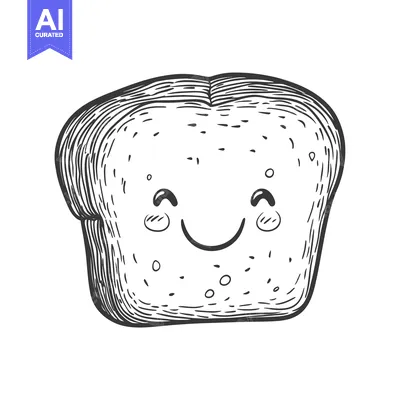 Premium design asset: Hand-drawn illustration of a smiling bread slice