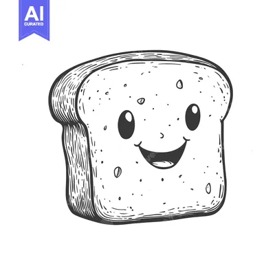 Premium design asset: Hand-drawn illustration of a smiling bread slice with cartoon eyes