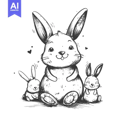 Aset premium populer: Hand-drawn Illustration of a Smiling Bunny with Two Smaller Bunnies