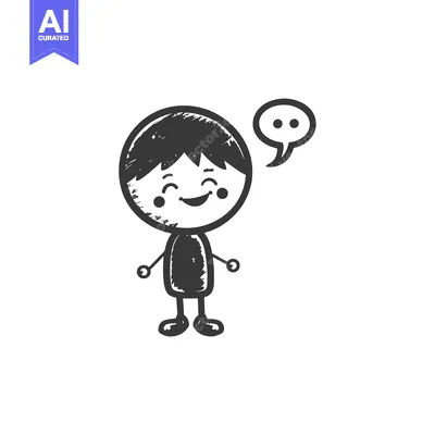 Aset premium populer: Hand-drawn illustration of a smiling cartoon boy with a speech bubble