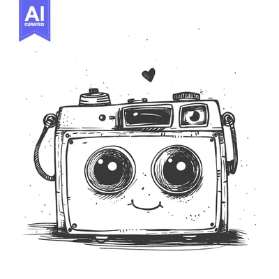 Aset premium populer: Hand-Drawn Illustration of a Smiling Cartoon Camera with Large Eyes