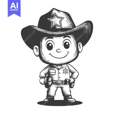 Aset premium populer: Hand-drawn Illustration of a Smiling Cartoon Cowboy Sheriff