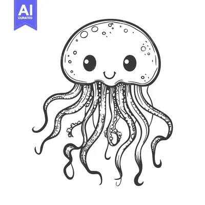 Popular premium asset: Hand-drawn Illustration of a Smiling Cartoon Jellyfish