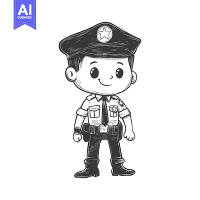Aset premium populer: Hand-drawn Illustration of a Smiling Cartoon Police Officer
