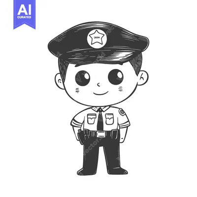 Aset desain premium: Hand-drawn Illustration of a Smiling Cartoon Police Officer