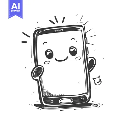 Aset premium populer: Hand-drawn Illustration of a Smiling Cartoon Smartphone