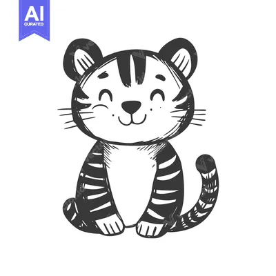 Aset premium populer: Hand-Drawn Illustration of a Smiling Cartoon Tiger