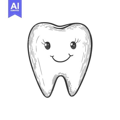 Aset desain premium: Hand-Drawn Illustration of a Smiling Cartoon Tooth