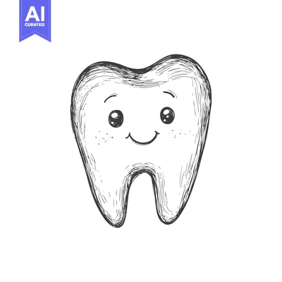 Aset premium populer: Hand-drawn illustration of a smiling cartoon tooth