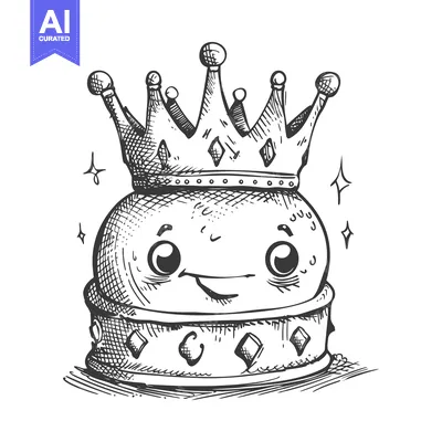 Aset premium populer: Hand-drawn Illustration of a Smiling Character Wearing a Crown