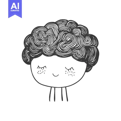Aset premium populer: Hand-drawn illustration of a smiling character with curly hair and fre