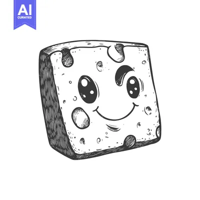Aset premium populer: Hand-drawn Illustration of a Smiling Cheese Cube