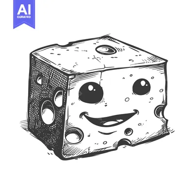 Aset premium populer: Hand-drawn Illustration of a Smiling Cheese Cube