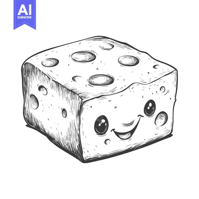 Aset premium populer: Hand-Drawn Illustration of a Smiling Cheese Cube with Holes
