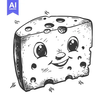 Aset premium populer: Hand-drawn illustration of a smiling cheese wedge with holes