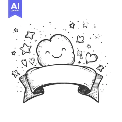 Aset desain premium: Hand-Drawn Illustration of a Smiling Cloud with a Banner and Stars
