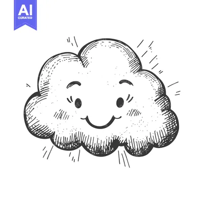 Aset premium populer: Hand-drawn Illustration of a Smiling Cloud with a Simple Facial Expres