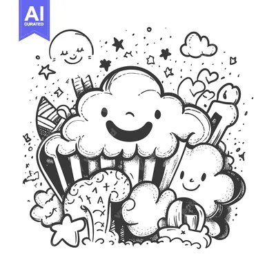 Aset premium populer: Hand-drawn Illustration of a Smiling Cloud with Stars and Other Whimsi