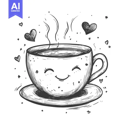 Popular premium asset: Hand-drawn Illustration of a Smiling Coffee Cup with Hearts and Steam