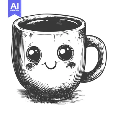 Aset premium populer: Hand-drawn Illustration of a Smiling Coffee Mug with Big Eyes