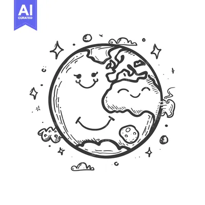 Popular premium asset: Hand-Drawn Illustration of a Smiling Earth with a Crater and Stars