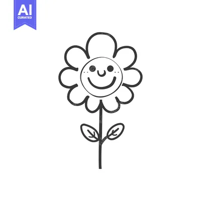Popular premium asset: Hand-Drawn Illustration of a Smiling Flower with Two Leaves