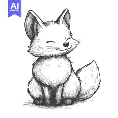 Aset premium populer: Hand-Drawn Illustration of a Smiling Fox Sitting with its Tail Curved