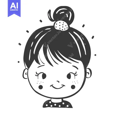 Aset premium populer: Hand-Drawn Illustration of a Smiling Girl with a Bun