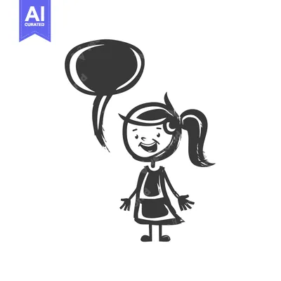Premium design asset: Hand-drawn illustration of a smiling girl with a speech bubble