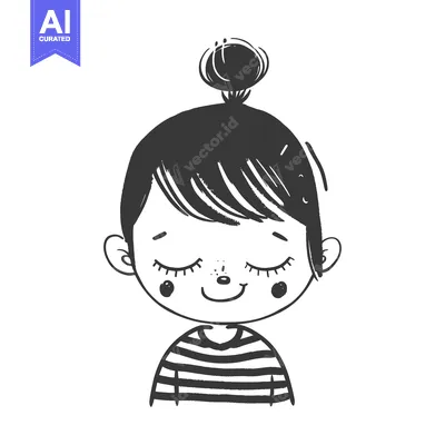 Popular premium asset: Hand-drawn Illustration of a Smiling Girl with Closed Eyes and a Strip