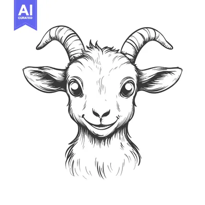 Popular premium asset: Hand-drawn illustration of a smiling goat's head with horns