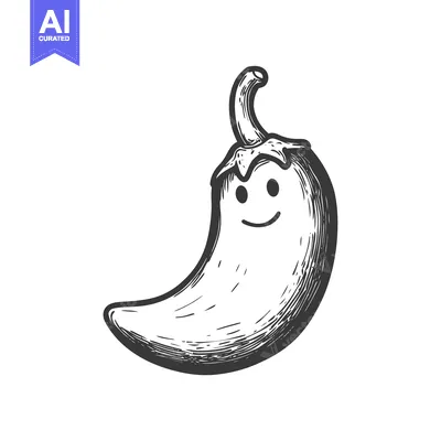 Hand-Drawn Illustration of a Smiling Green Pepper