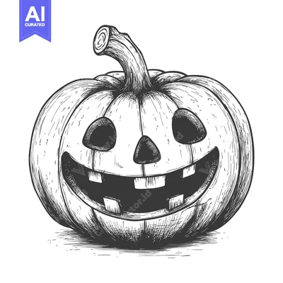 Aset premium populer: Hand-drawn illustration of a smiling jack-o'-lantern pumpkin