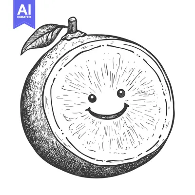 Aset desain premium: Hand-drawn illustration of a smiling orange half with a leaf