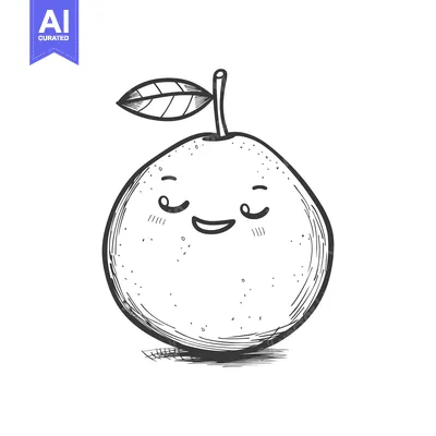 Aset premium populer: Hand-drawn Illustration of a Smiling Orange with a Leaf