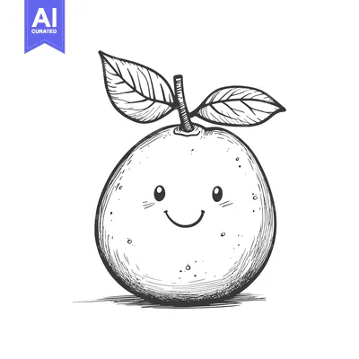 Aset premium populer: Hand-drawn Illustration of a Smiling Orange with Leaves