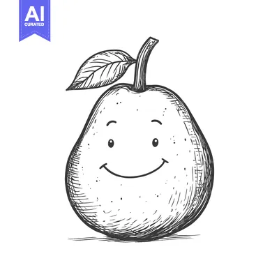 Popular premium asset: Hand-Drawn Illustration of a Smiling Pear with a Leaf