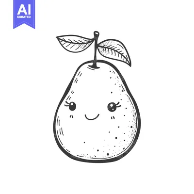 Aset premium populer: Hand-drawn Illustration of a Smiling Pear with Leaves