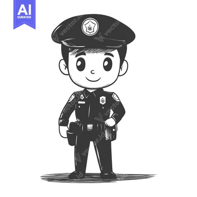 Popular premium asset: Hand-drawn illustration of a smiling police officer in uniform