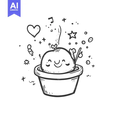 Premium design asset: Hand-Drawn Illustration of a Smiling Potted Plant with Surrounding Dec