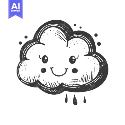 Aset desain premium: Hand-drawn Illustration of a Smiling Rain Cloud