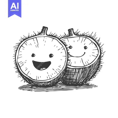 Popular premium asset: Hand-drawn illustration of a smiling rambutan fruit with half cut
