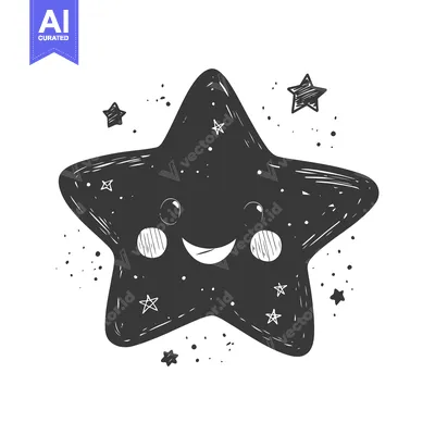 Aset desain premium: Hand-drawn Illustration of a Smiling Star with Smaller Stars and Dots