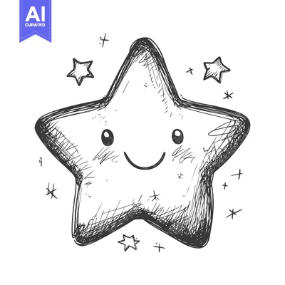 Aset premium populer: Hand-drawn Illustration of a Smiling Star with Surrounding Stars