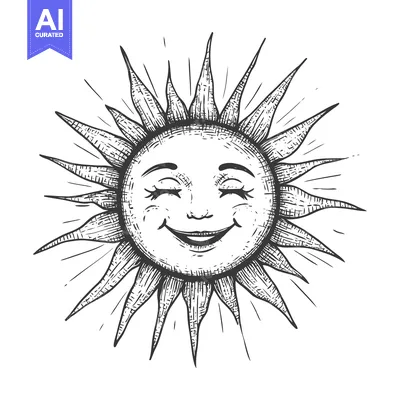Popular premium asset: Hand-drawn Illustration of a Smiling Sun with Closed Eyes