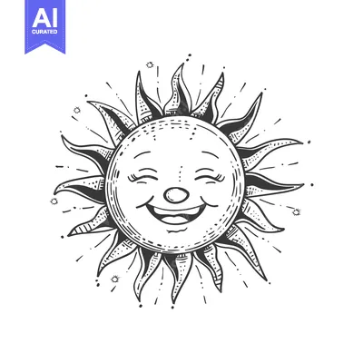 Aset desain premium: Hand-Drawn Illustration of a Smiling Sun with Rays